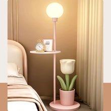 LUYOUBOZHU Floor Lamp Table & Lamp Combo, Bedside Reading Lamp, Modern End Table with Floor Lamp for Living Room, Den, Office, Bedroom(Purple)