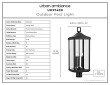 Urban Ambiance Luxury Farmhouse Post Light, Large Size: 26.875''H x 9.5''W, with Modern Farmhouse Style Elements, Midnight Black Finish, UHP1400, Calderdale Collection
