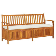 LKJVFCPW 67-Inch Solid Acacia Wood Patio Storage Bench with Cream White Cushioned Seat for Outdoor Garden Deck Entryway Furniture