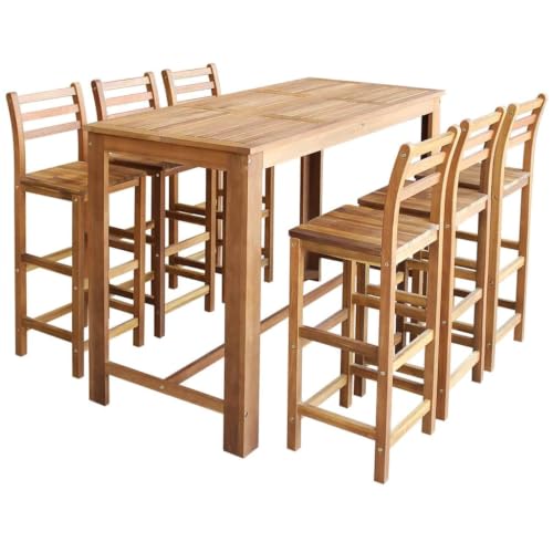 GFMGUEMV Solid Acacia Wood Bar Table Set 7 Pieces