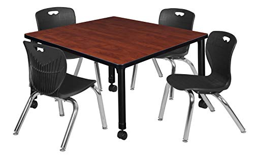 Regency Height Adjustable Mobile Classroom Table Set with 12" Andy Chairs, 42", Cherry/Black