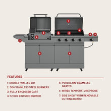 Tytus 2-in-1 Gas Grill 4-Burner, Pellet Smoker, Prep Cart, 721 sqin