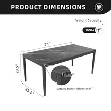 WAQINBR Outdoor Aluminum Marble Dining Table for 6-8, 71” Luxury Patio Table with Black Sintered Stone Top, Post Tapered Legs for Garden, Lawn, Weatherproof & Rust-Free