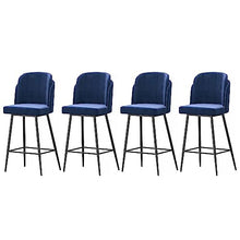 IPSU Velvet Bar Stools Set of 4 Modern Upholstered Counter Height Blue