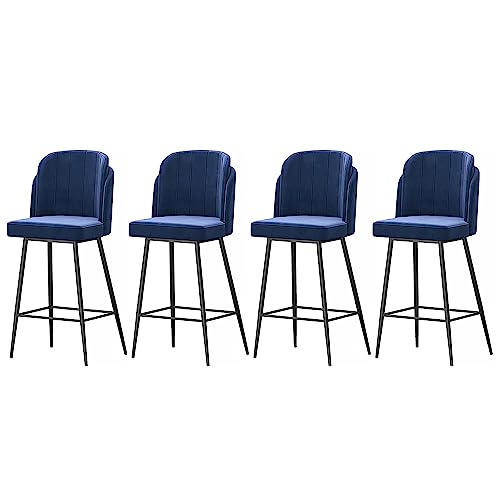 IPSU Velvet Bar Stools Set of 4 Modern Upholstered Counter Height Blue