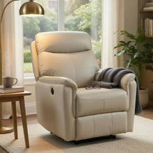 Lea Power Recliner Chair w USB, Foam Fill Light Gray Top Grain Leather
