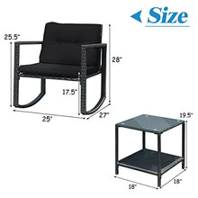 3PCS Patio Rattan Furniture Set Rocking Chairs Cushioned Sofa Black Rocking Chair
