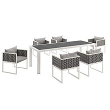 Modway Stance Outdoor Patio Woven Rope 7-Piece Dining Furniture Set White Gray