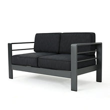 roomfitters Outdoor Aluminum Patio Loveseat with Water-Resistant Cushions, Durable Frame for Garden or Poolside, Comfortable Seating for Two, Ideal for Any Outdoor Space, Dark Grey