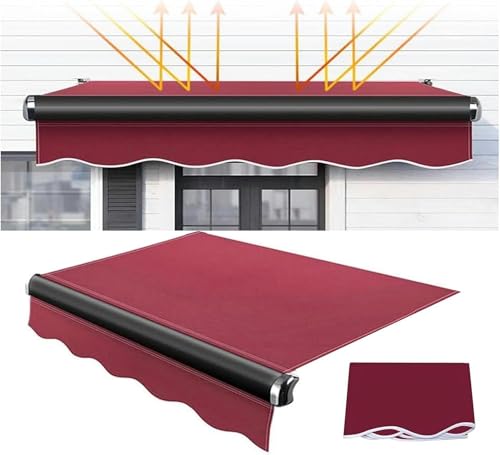Manual Retractable Awning Door Window Awning Shelter Outdoor Canopy Home Deck Canopy with Manual Crank Handle（Frame Included ）