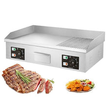 Electric Griddle Commercial, Countertop Flat Top Griddle, Stainless Steel Nonstick Hot Plate Commercial Bbq Grill, Two Burners With Thermostatic Control, 3000W (2/3 Flat &1/3 Groove)