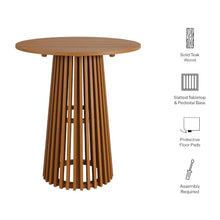 Modway Lane 35 Inch Teak Wood Outdoor Bar Table for 2-3 in Natural – Slatted Round Patio Bistro Table with Pedestal Base for Patio, Balcony, Deck, Backyard, Terrace Or Sunroom