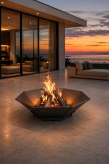 Octahedral Fire Pit 47.2 x 47.2 x 13.4 inches, 0.12 in Steel Sheet Garden Patio Fireplace, Outdoor Living Decor, Fully Assembled, Modern Geometric Design, Black Matte Finish