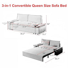 KEIKI 3-in-1 Convertible Sleeper Sofa Velvet Loveseat Bed Queen with Pillows Beige