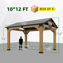 10x12 ft Ceder Wood Gazebo, Hardtop Gazebo with Galvanized Steel Peak Roof