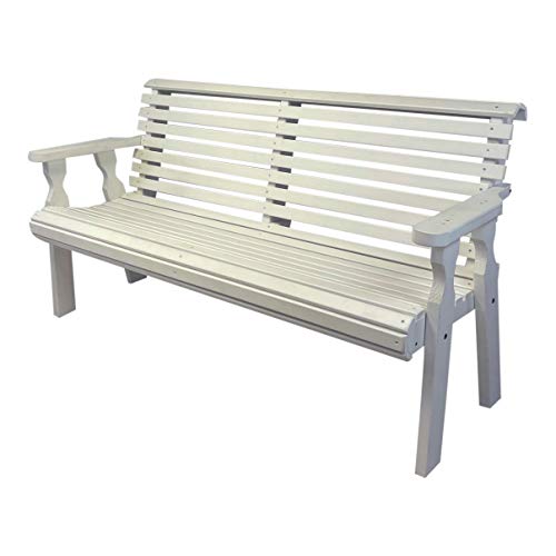 Amish Casual Heavy Duty 5 Foot Roll Back Outdoor Bench in White Stain - Amish Made in The USA from Treated Pine for Outdoor Durability, 700 Lb Weight Capacity