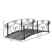 6 ft Metal Arch Garden Bridge, Safety Siderails, Backyard Creek Crossing, Black
