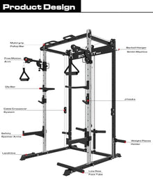 EonfitOmni Power Rack with LAT Pulldown Cable Crossover Pulley System Black7