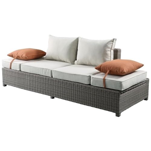 Afuera Living 2 Piece Wicker Patio Loveseat, Beige and Gray Finish, Synthetic Wicker and Aluminum Frame, Water Resistant Cushions, Modern Outdoor Sofa Set with Storage Base and Accent Pillows