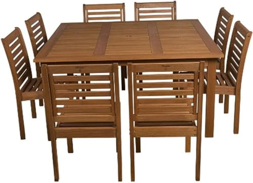 Amazonia Venice 9-Piece Outdoor Armless Square Dining Set Eucalyptus Wood