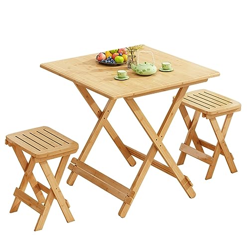 JKSVTF Outdoor Tables Chairs Folding Garden Bistro Set, Wooden Balcony Table, Patio Bistro Set with 2 Chairs 1 Side Table, Outdoor Garden Furniture