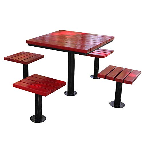 4-Piece Outdoor Table and Bench Set, Weather-Resistant Park seat with Metal Frame and Solid Wood slats, Picnic Table Bench Set for Outdoor Camping Backyard Garden (Without Backrest Combination )