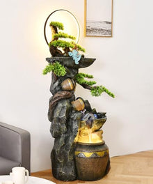 Rustic Pot Cascade Water Fountain with LED Lights – Indoor/Outdoor Decorative Waterfall Feature for Home and Garden(B Large)