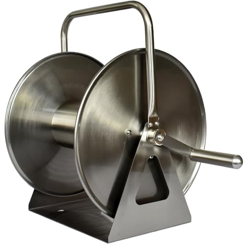Etsuosy Stainless Steel Garden Hose Reel Cart, Wall Mount or Floor Standing, Hand Crank, 328 ft Capacity