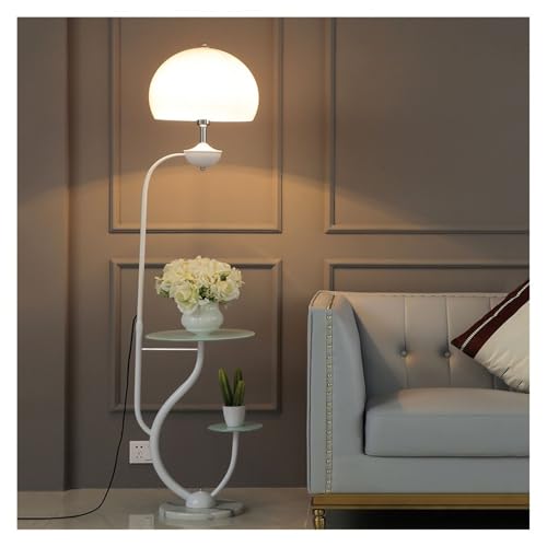 ZHONGCHENGWU Floor Lamp Modern Glass Floor Lamp with Tray,Lantern Lighting for Bedroom Living Room(White)