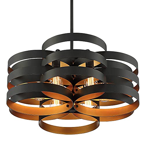 Possini Euro Design Zia Black Gold Metal 6-Light Chandelier Black