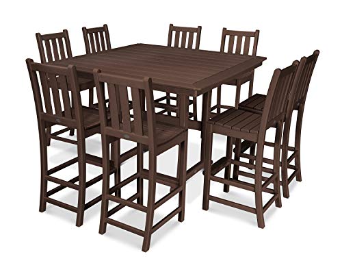 POLYWOOD® Traditional Garden 9-Piece Nautical Trestle Bar Set in Mahogany