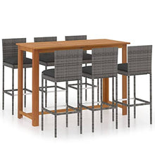 HKTMGDNG 7-Piece Patio Bar Set with Acacia Wood Table & Grey Rattan Stools