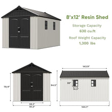 Patiowell 8x12 FT Resin Outdoor Storage Shed with Floor, Beige