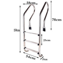 Swimming Pool Ladder pre-Embedded Stainless Steel Water Park Ladder with 3 Non-Slip Steps Underground Swimming Pool Ladder/Silver / 54cm (Silver 54cm)