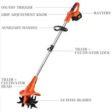 Vdniduir Cordless Garden Tiller, Electric Soil Cultivator,Powered Tiller Cultivator,for Gardens,Small Farms
