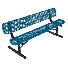 COATEDOUTDOORFURNITURE Heavy-Duty Portable Outdoor Bench Thermoplastic Coated Punched Steel Commercial-Grade Light Blue