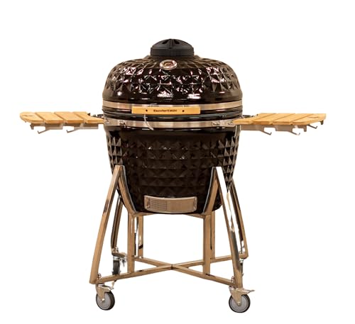 Comfortbilt 26" Kamado Grill Charcoal Smoker with Cart and Side Shelves Black