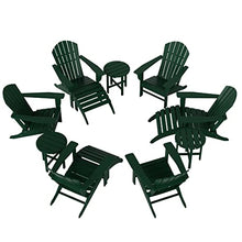 WO Home Furniture Set of 12-6pcs Traditional HDPE Adirondack Chairs with 3pcs Ottoman and 3pcs Side Table, All Weather Resistant for Patio, Outdoor, Balcony, Backyard, Deck, Pool, Dark Green