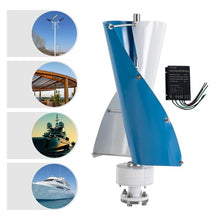 VBSNKLOI Wind Turbine Generator, 12V/24V Vertical Axis Wind Portable Generator Maximum Power 100W IP67 Energy for Home RVs(White-and-Blue-24V)