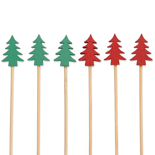 BambooMN Holiday Bamboo Evergreen Tree Cocktail Appetizer Sandwich Skewer Picks - 3.9" (10cm) - Red & Green - 10,000 Pieces