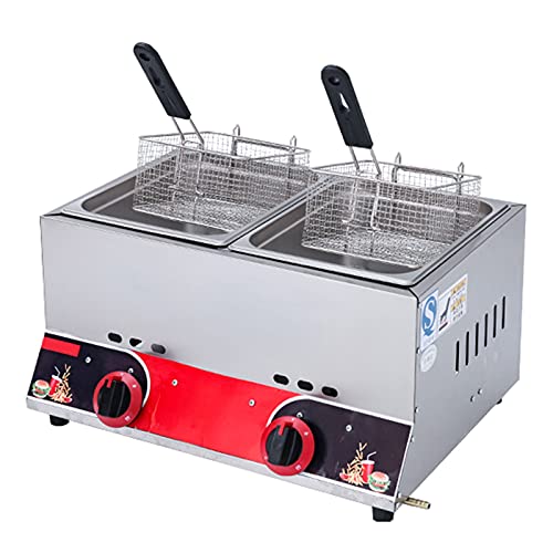 Dntum Professional Commercial Gas Fryer, Stainless Steel LPG Fryer, Adjustable Firepower, 22L Large Capacity Double Fryer, with Baskets and lid, Easy to Clean,Gas