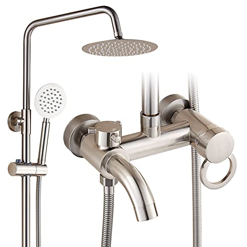GVBNOTT N/A Outdoor Shower Fixture, Triple Function Brushed Nickel System, Wall Mounted Sus304 Stainless Steel Faucet Set with Hand Spray, 8" Rain Head,B，A