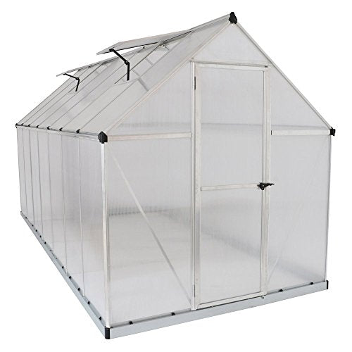 Palram Canopia Greenhouse Kit 6' x 14' Heavy Duty Aluminum Frame with Lockable Door and Vent Silver