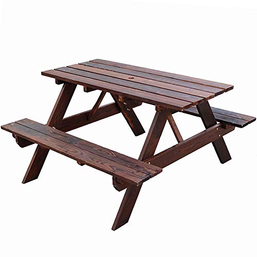 ELUKHT 47-inch Wood Outdoor Table and Bench Set, Outdoor Parasol Patio Patio Solid Wood Conjoined Dining Table, Used for Garden bar Patio Picnic Tables and Benches (Carbonized Color)