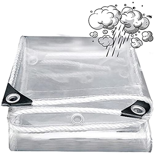 Heavy Duty PVC Transparent Tarpaulin, Clear Vinyl Tarp Cover 0.15mm Moisturizing Awning Canopy Patio Enclosure, Flower-Plant Leaf Covered Rainproof,Clear_4x4m/12x12ft (Clear 2x10m/6x30ft)