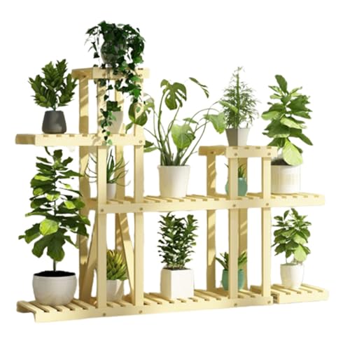 Wood Plant Stand Indoor Outdoor Flower Rack Multi Layer Flower Shelf Rack Higher And Lower Plant Holder Large Capacity Plant Display Rack Floor Standing Ladder Frame For Garden Balcony Patio