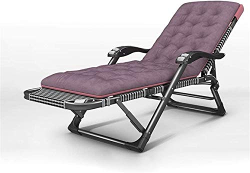 Lightweight Oversized Patio Chair Reclining for Heavy People Office Siesta Sun Lounger for Outdoor Travel Portable Chairs Folding Camping Bed Single Recliner Supports 200kg (Color : +Pink Cotton pad)