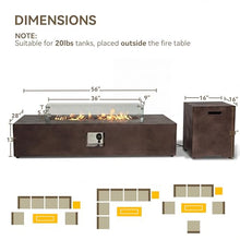 COSIEST 2-Piece Outdoor Propane Fire Table Set, Rectangle Concrete 56" x 28" Bronze Fire Pit (Certified, 50,000 BTU) w 20lb Tank Table, Wind Guard, Waterproof Cover for Garden, Porch, Backyard