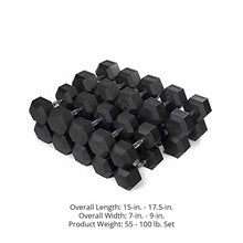 Titan Fitness 55-100 LB Pair Black Rubber Coated Hex Dumbbells
