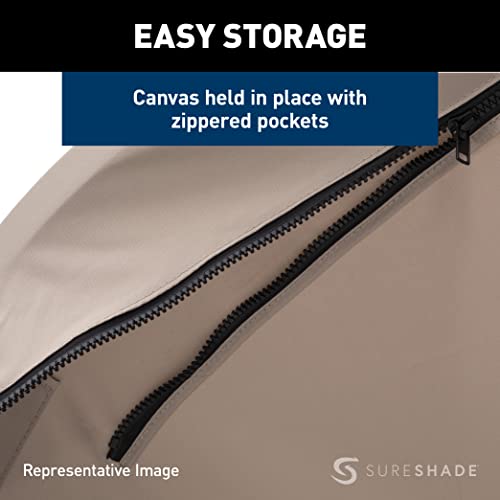 SureShade Power Pontoon Bimini Top Clear Anodized Frame Beige